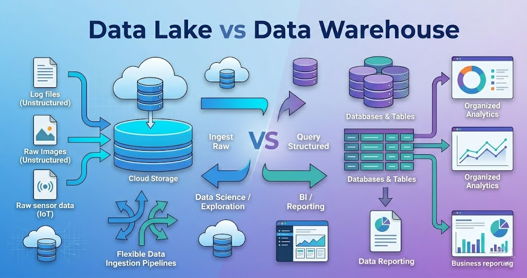 data lake vs data warehouse architecture comparison in modern data engineering systems
